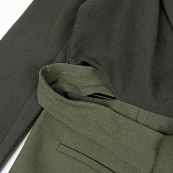 Good American Blazer Jacket Women's 3 Two-Tone Sage Green Side Slit Belted - Picture 5 of 16